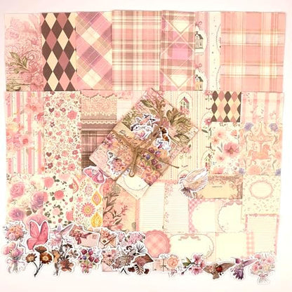 OKUPAN Scrapbook Supplies Kit – 100PCS Vintage Cottagecore Floral Scrapbook Paper & Stickers, 4 Sizes Pastoral Scrapbooking Supplies for Journaling, Card Making & DIY Gifts (Pink) by DecorateYourWorld