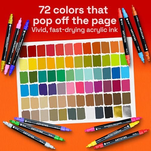 ARTISTRO Dual-Tip Acrylic Paint Marker Pens - Set of 72 - Image 2
