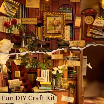 DIY Book Nook Kit, Art Book Store Miniature House Kit with Stepless Dimming - Image 3