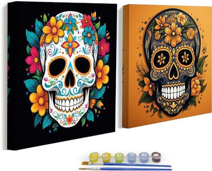 KYOQFVN Skull Paint by Numbers Kit for Adults - 2 Pack Halloween Number Painting for Adults - Acrylic Easy Horror Skeleton Painting by Numbers with Frame - Adult Paint by Number Kits 8x8inch by KYOQFVN