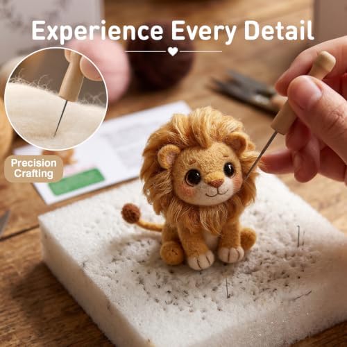 DIY Needle Felting Kit Cute Lion – Needle Felting Starter Kit with Fiber Roving, Needles, Felting Pad & Instructions | Felted Animal Kit for Beginners Adults | DIY Craft Gift Home Decoration - Image 4