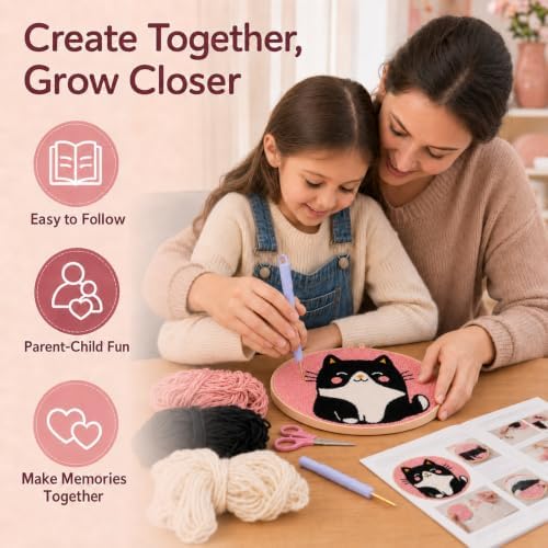MZSMYKCH punch needle kits adults beginner - Black Cat punch needle kits Starter Set with Yarn, Needle Tool & Frame, Easy DIY Craft Decor, Relaxing Hobby Gift for Teens & Craft Lovers(Black Cat ) - Image 5