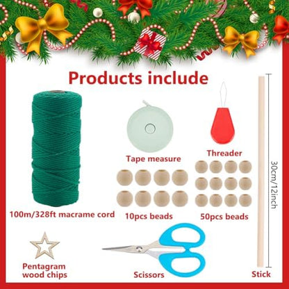 INFUNLY Christmas Tree DIY Macrame Kit Green Tree Macrame Kit with Star Hook for Beginners Boho Tassels Wall Hanging Kits with Instruction Xmas Trees Hanging Holiday Wall Home Decor - Image 2