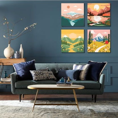 FQOVKYN 4 Packs Paint by Numbers Kit for Adults with Frame, DIY Landscape Adult's Paint by Number on Canvas, Mountain Oil Painting Kits for Home Wall Decor 8x8 Inch - Image 6
