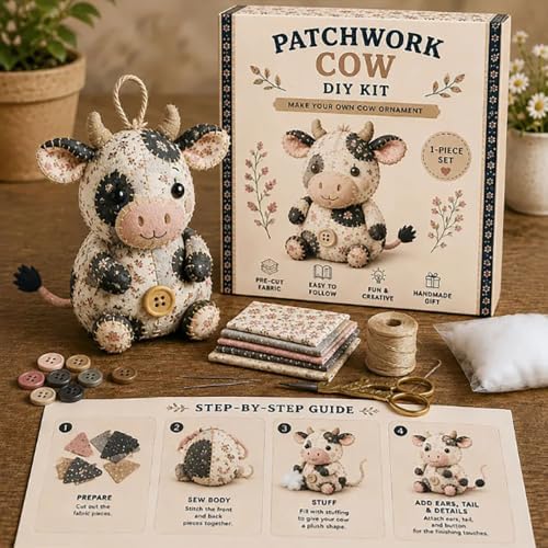 Diys Patchwork Animal Set for Adults Beginners Precuts Floral Fabric Sewing Set with Tools & Stuffing to 3D Plush - Image 4