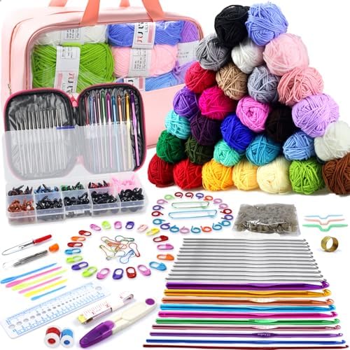 Crochet Kit for Beginners, 336Pcs Crochet Kits with 30 Colors Yarn Set by HYHJMISTY