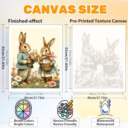 CRZMODE Easter Paint by Numbers Kit for Adults, Easter Rabbit Paint by Numbers for Adults, Acrylic Painting Crafts for Home Decor Gift (16x20inch) - Image 2