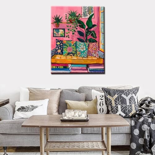 Pink Reading Book Room Paint by Numbers Kits for Adult Paint by Numbers Soft Hues Boho Style Painting Kits Painting Art Gift on Canvas Perfect for Gift Home Wall Without Framed 16''W x 20''H - Image 2