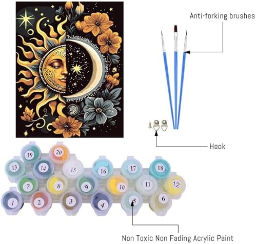 Celestial Body Paint by Numbers Kit for Adults Beginner with Framed,Sun and Moon Easy Adult Paint by Number Kits on Canvas DIY Painting for Beginners Art by Numbers for Home Wall Decor 10x12 Inch - Image 5