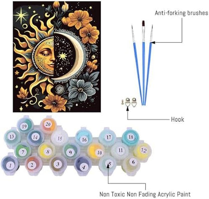 Celestial Body Paint by Numbers Kit for Adults Beginner with Framed,Sun and Moon Easy Adult Paint by Number Kits on Canvas DIY Painting for Beginners Art by Numbers for Home Wall Decor 10x12 Inch - Image 5