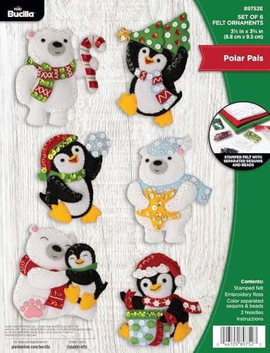 Bucilla Felt Applique 6 Piece Ornament Making Kit, Polar Pals, Perfect for DIY Arts and Crafts, 89752E by Bucilla