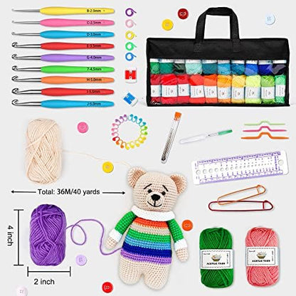 INSCRAFT 113 Piece Crochet Kit with Yarn Set– 1600 Yards Assorted Yarn for Knitting and Crochet, 73PCS Crochet Accessories Set Including Ergonomic Hooks, Knitting Needles & More Ideal Beginner Kit - Image 3
