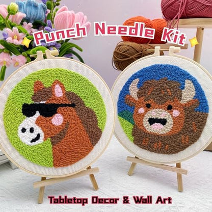 Punch Needle Kit for Adult Beginner, 2-Pack Horse & Highland Cow Punch Embroidery Starter Set with Instructions – Yarn Needle Punch Craft for Xmas Gift Idea & Home Wall Decor - Image 4