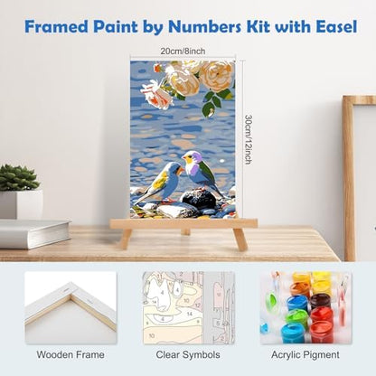 MOGTAA Paint by Numbers Kit for Adults with Frame, Birds Paint by Number Canvas, Flowers Scenery Paint by Numbers with Easel, DIY Animal Oil Painting Kit for Home Wall Decor 8 x 12 Inch - Image 2