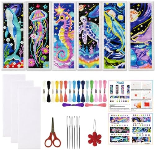 ORIGACH 6 Set Cosmic Ocean Cross Stitch Bookmark Kit for Beginner by ORIGACH