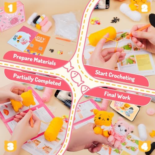 Fortuning's JDS Crochet Kit for Beginners, Cat Crochet Kit - Image 5