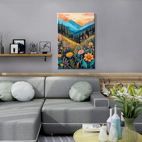 JOOZ Mountain Paint by Numbers Kit for Adults with Frame, Flowers Paint by Number with Easel, DIY Landscape Adult Paint by Number Kits Framed Canvas for Home Wall Decor 8 x 12 Inch - Image 5