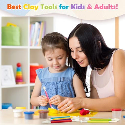 2 Set Air Dry Clay Tools, 18PCS Polymer Clay Tools Kit for Modeling, Plastic Clay Tools Sculpting for Kids, Adults, Molding, Shaping, Carving, Dotting, Trimming, Pottery, Craft Supplies Accessories - Image 2
