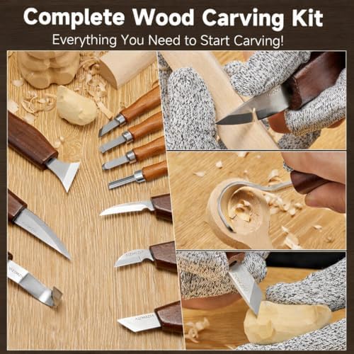 Wood Carving Kit for Beginners – 25pcs Whittling Knife Kit Wood Carving Tools with PU Leather Storage Bag, 10 Carving Knives, 6 Templates & Basswood for DIY Crafts - Image 3