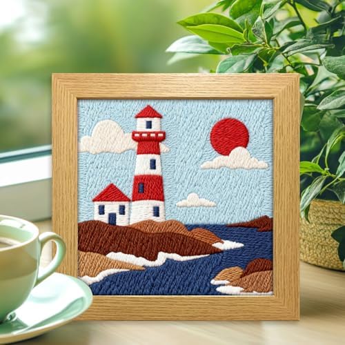 INFUNLY 2PCS Sea Lighthouse Punch Needle Embroidery Kit for Beginners Beacon DIY Punch Needle Starter Kit Lighthouse Handcraft Hooking Set with Pattern Instruction for Festival Gift Home Decor - Image 5