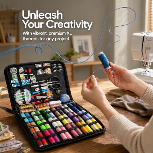 Huacan Portable Sewing Kit for Adults Beginners, 202PCS Complete Sewing Supplies with Color Threads, Tailor Scissors, Needles, Buttons, Travel Emergency Hand Sewing Set - Image 5