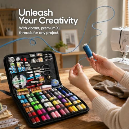 Huacan Portable Sewing Kit for Adults Beginners, 202PCS Complete Sewing Supplies with Color Threads, Tailor Scissors, Needles, Buttons, Travel Emergency Hand Sewing Set - Image 5
