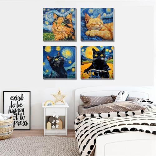 Canrichshop 4 Packs Black Cat Paint by Number Kit for Beginner with Frame,Paint by Numbers Kits on Canvas, DIY Number Painting for Adults for Decor 8X 8 inch - Image 4