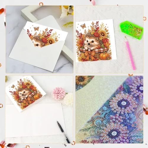 BAYUNOE 6Pcs Thanksgiving Greeting Card DIY Diamond Art Painting Greeting Cards Special Shaped Diamond Autumn Blessing Folding Card Kit Arts Crafts for Birthday Festival-Autumn - Image 4