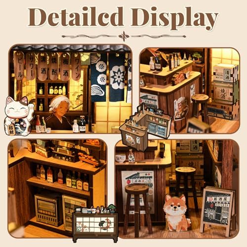 Book Nook Kit DIY Miniature House Kit for Adults & Teens, Japanese Izakaya Scene Mini House Decor with LED, 3D Wooden Puzzle Gift for DIY Fans & Miniature Collectors (Lantern Izakaya) - Image 6