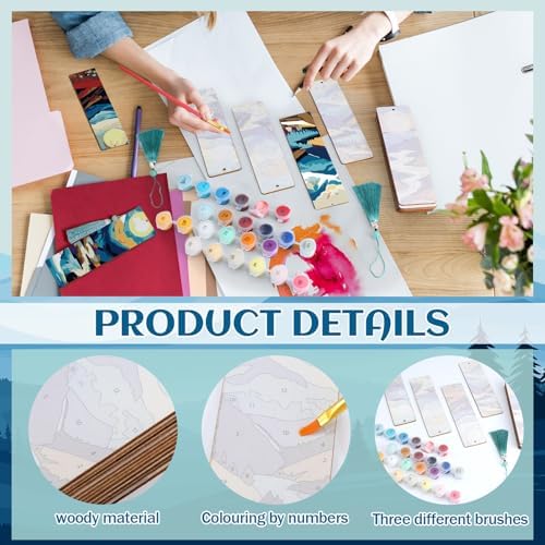 Kosiz 12 Pcs Mountain Paint by Number Kit for Adult Wood Bookmark - Image 3