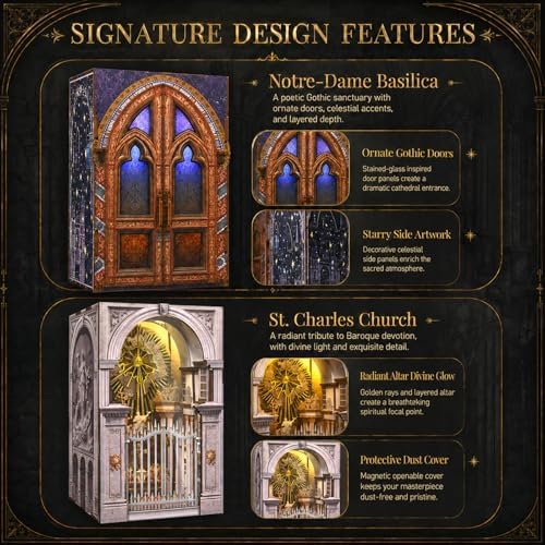 MiniCity 2-Pack DIY Book Nook Kits, Notre-Dame and Baroque Church with LED - Image 3