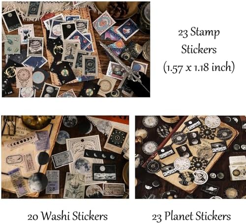 Vintage Aesthetic Scrapbook Supplies Kit with Scrapbook Paper, Stickers for Scrapbooking, DIY Albums, Junk Journals, Bullet Journals, Celestial Universe Planets Space Collage Decor (Dark4 125 Pcs) - Image 6