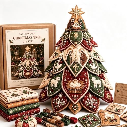 Beginner-Friendly Tree of Faith 3D Quilted Christmas Tree Sewing Kit, DIY Christmas Craft Kit with Fabric & Embroidery Details, Religious Holiday Decor for Adults Handmade Christmas Decoration，#A by Unknown