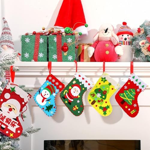 Yssreey 8 Sets Christmas Felt Crafts DIY Christmas Felt Stockings with Ornaments Handmade Sewing Sock Kits Create Your Own Christmas Stockings for Kids Christmas Favors - Image 4