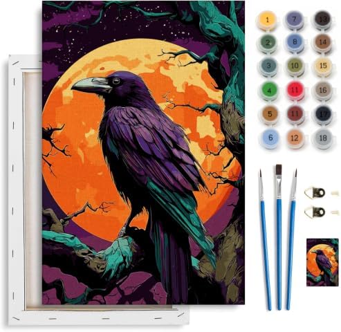 Spandrel Gothic Raven Paint by Number Kits for Adults, Halloween Paint by Number Kits on Canvas, DIY Acrylic Oil Full Moon Painting by Numbers Gitfs for Home Wall Decor, 8x12in by Unknown