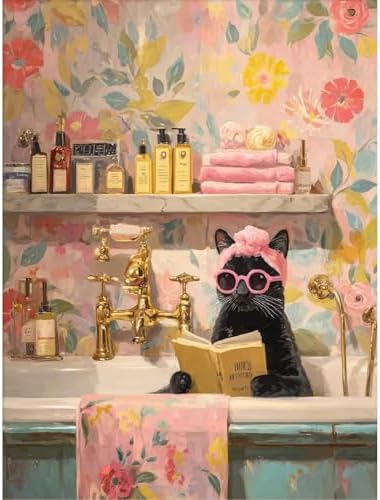 Black Cat Paint by Numbers Kit for Adults Framed Canvas, Frameworkless by FairylandJinWenn