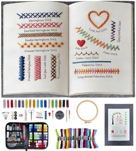 Embroidery Stitch Book Kit for Adults & DIY Craft Enthusiasts, Portable Embroidery Kit for Beginners, Includes Guide to 106 Patterns with Tools & Tutorials and 86-Piece Sewing Tool Set (1 Kit) by FimyyaoLLC