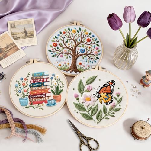 Uniartfy 3 Set Embroidery Kit for Beginners, Butterfly Tree Book Patterns - Image 5