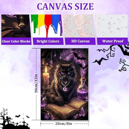 NAIMOER Halloween Paint by Numbers Kits for Adults Beginner with Wooden Framed, Black Cat Magical Color by Numbers on Canvas Painting Kits for Adults, Easy Paint DIY Acrylic for Home Decor 8X12 Inch - Image 4