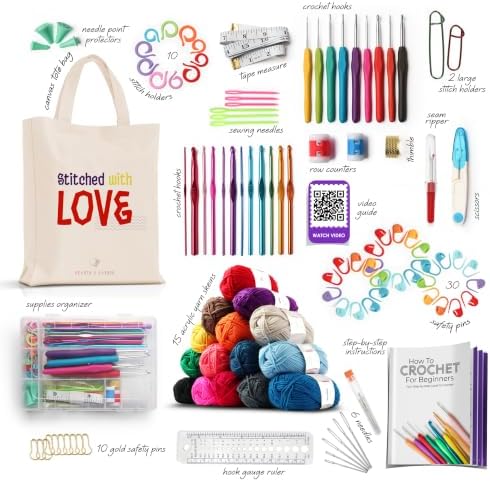 Hearth & Harbor Crochet Kit 114 Piece with 1500 Yards Assorted Yarn Kit, Ergonomic Hooks, Crocheting Instruction, Knitting & Crochet Supplies - Beginner Crochet Kits for Adults, Ideal for Amigurumi - Image 2