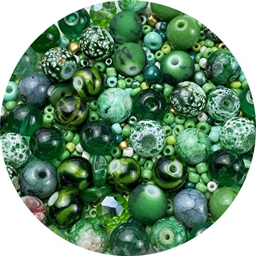 Assorted Glass Resin Beads Multi Size Colors Smooth Cracked Gravel Millet Spacer Beads for Bracelets Necklace Earring DIY Jewelry Making Craft(Grass Green Series) by ChooseBeadsChooseHonkoolly