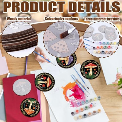 Reallnaive 8 Pcs Mushroom Paint by Numbers Kit for Adults Wooden Coasters - Image 4