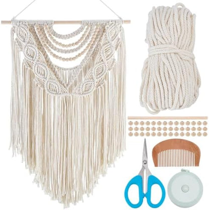 FREEBLOSS Boho Macrame Wall Hanging Kit Woven Tassel Tapestry DIY Cotton Rope Decoration Macrame Kit with Instructions for Adults Beginners, 40cm/15.7" Wide by FreeandCreativeCraftsArt