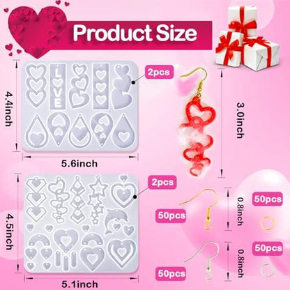 20 Pairs Valentine's Day Resin Earring Mold Love Heart Silicone Resin Earring Molds Casting Epoxy Earring Molds Silicone Earring Mold with 200 Earring Hook Kit for DIY Crafts Jewelry Making Keychains - Image 2