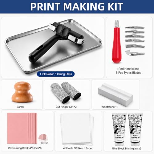 Colorful Linocut Kit for Printmaking, 2-Color Block Printing Ink for Crafts - Image 2