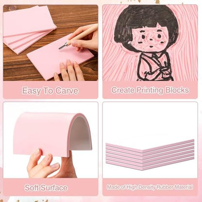 Frienda 50 Pack Rubber Carving Blocks 4 x 6 Inch, Rubber Stamp Carving Blocks for Printmaking, Printing, DIY Craft Project, Soft Block Stamp for Beginners and Professional (White & Pink) - Image 3