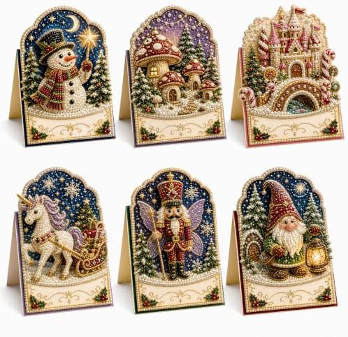 Diamond Art Christmas Cards 6 Pack, 5D DIY Gem Greeting Kits with Envelopes by Unknown