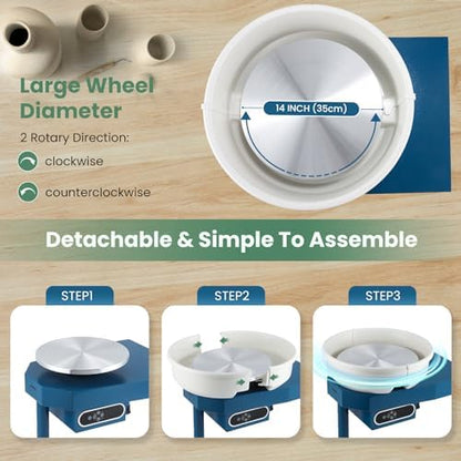 Huanyu Pottery Wheel Ceramic Machine 14" with Foot Pedal & LCD Screen - Image 3