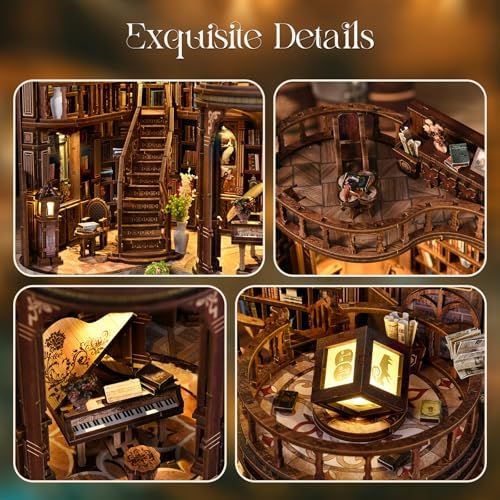 DIY Book Nook Kit, 3D Wooden Puzzle Miniature Booknook Bookend Bookshelf Decor with LED Light,Cherry Blossom Bookstore Bookshelf Insert Booknook, Book Nook Kits for Adults - Image 5