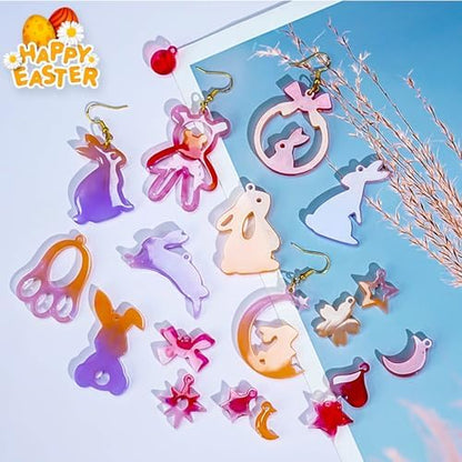 15 Pairs Easter Resin Molds for Earrings, Easter Bunny Earring Molds Silicone Egg Resin Epoxy Casting Ornament Silicone Molds with 200pcs Earring Hook for Keychain Jewelry Pendant DIY Craft Supplies - Image 5